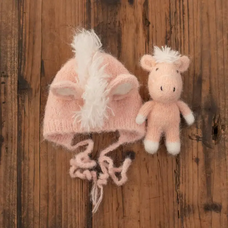 2026 Handmade Knitted Horse Doll & Hat Set - Newborn Photography Prop - Image 3